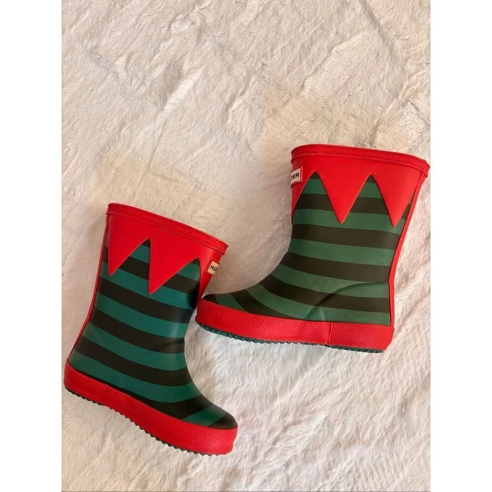 Hunter Kids Original Stripe Rain Boots Red Green Toddler 8C